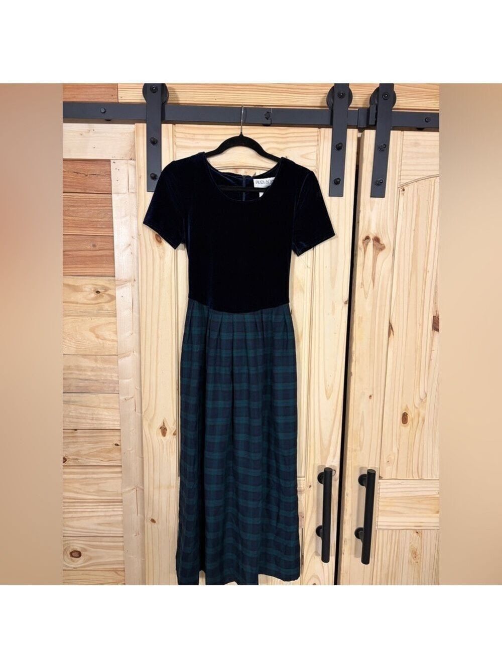Vintage Y2K Plaza South Velvet Plaid Jumper Midi Dress Christmas Holidays Size 6